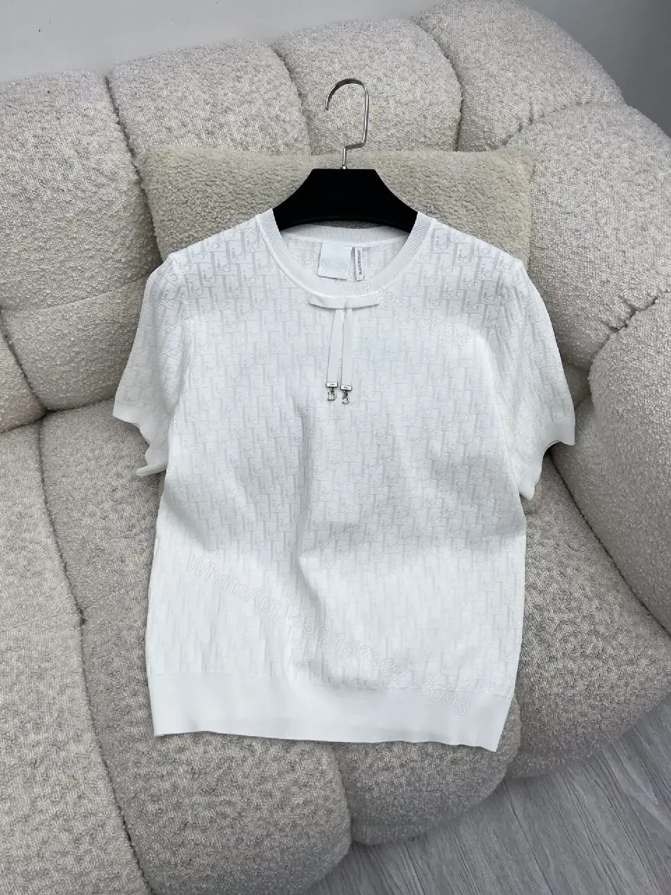 View 2 of Off-White Knit Top with Textured Cable Detail