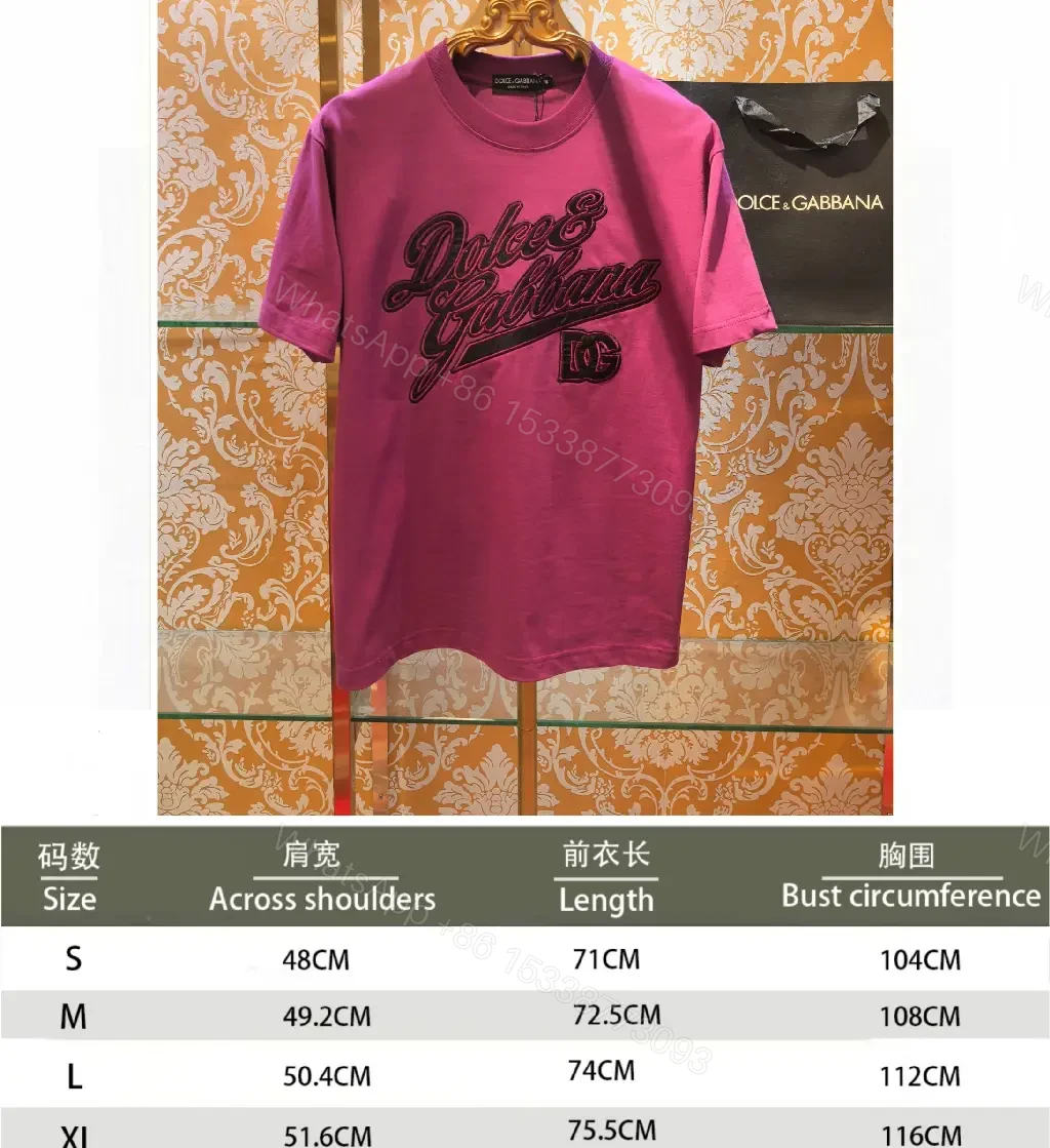 View 3 of Vivid Pink Cotton T-Shirt: Luxury Script Embroidery Shirt