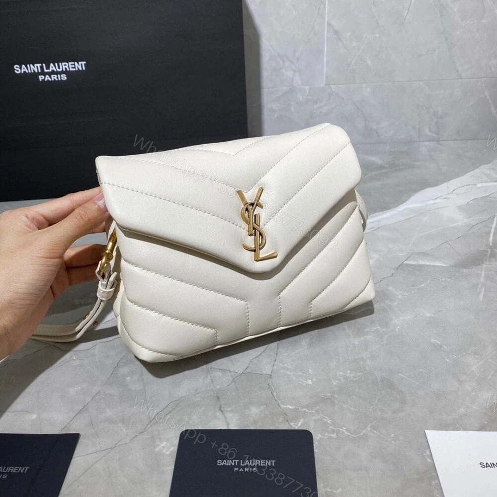 View 2 of Saint Laurent Loulou Toy Strap Bag In Quilted Y White 20Cm