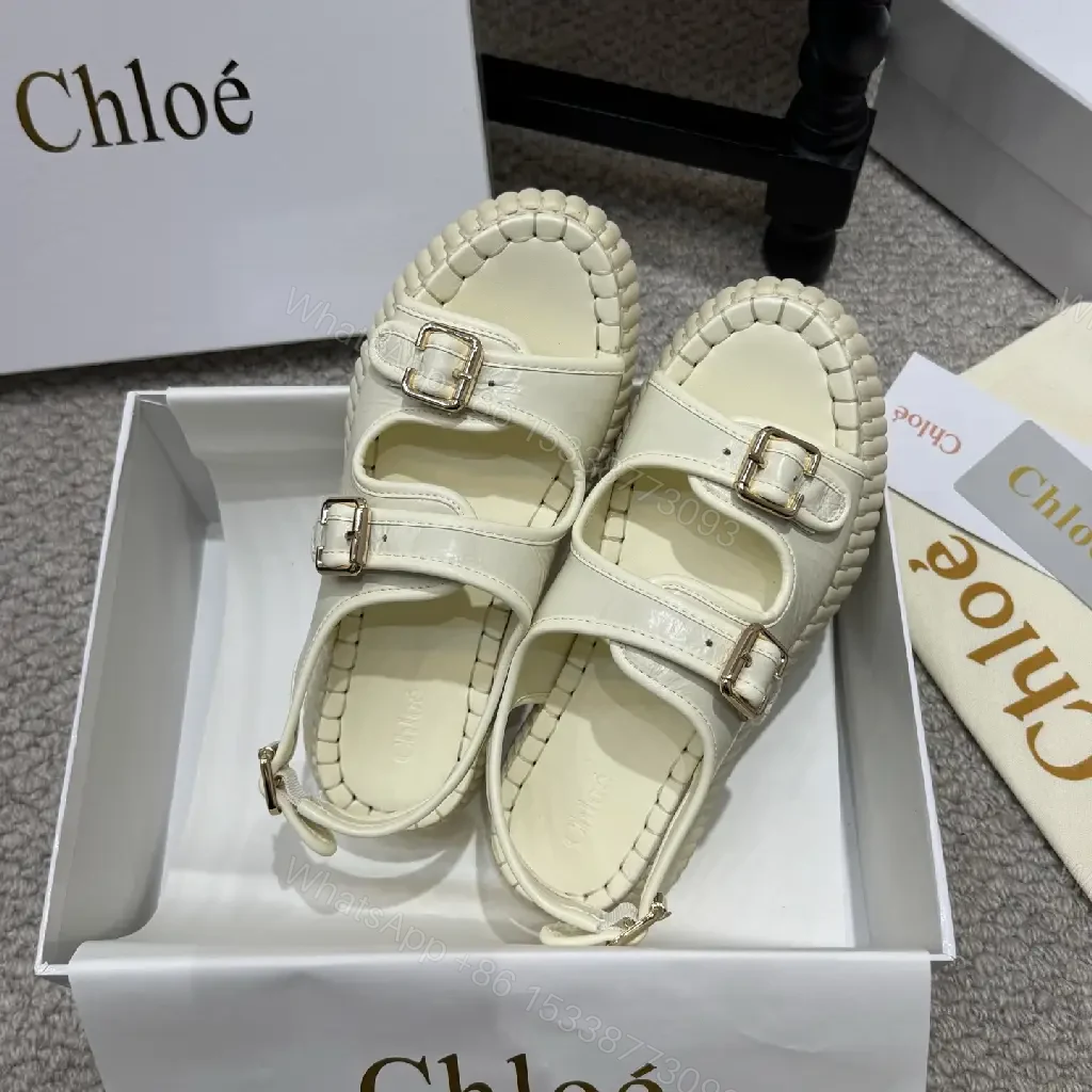 View 9 of Cream Leather Light-Prep Sandals with Double Buckle Straps