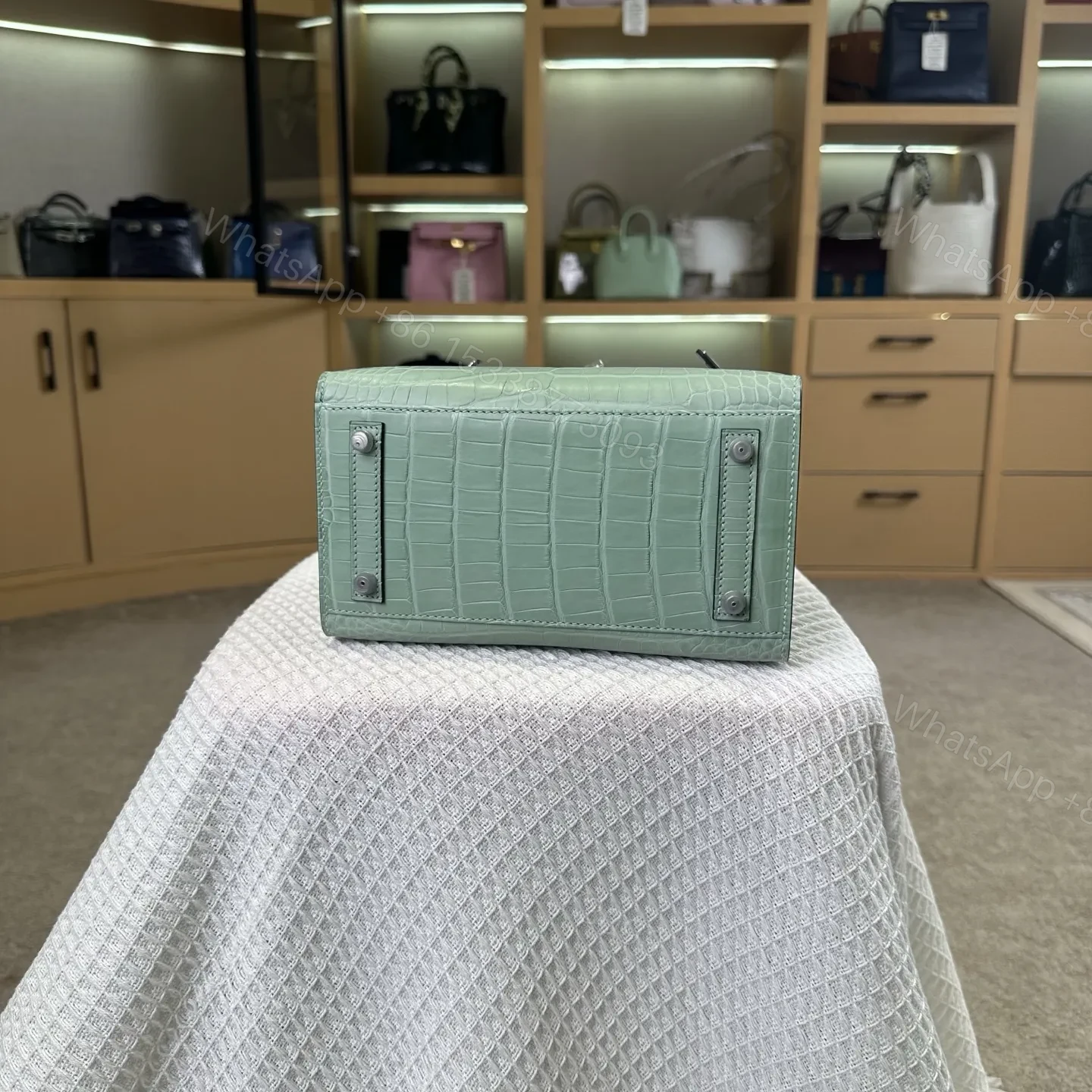 View 4 of Hermes Birkin 20cm Mint Green Crocodile Leather Silver Hardware