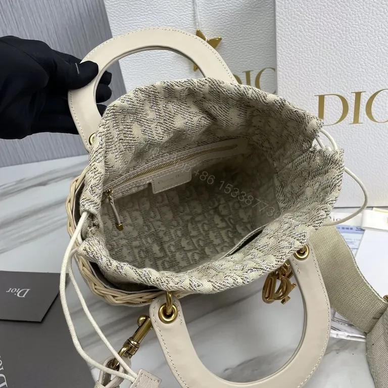 View 6 of Christian Dior Wicker Basket Bag - Ivory Leather Trim, Gold Hardware, Crossbody
