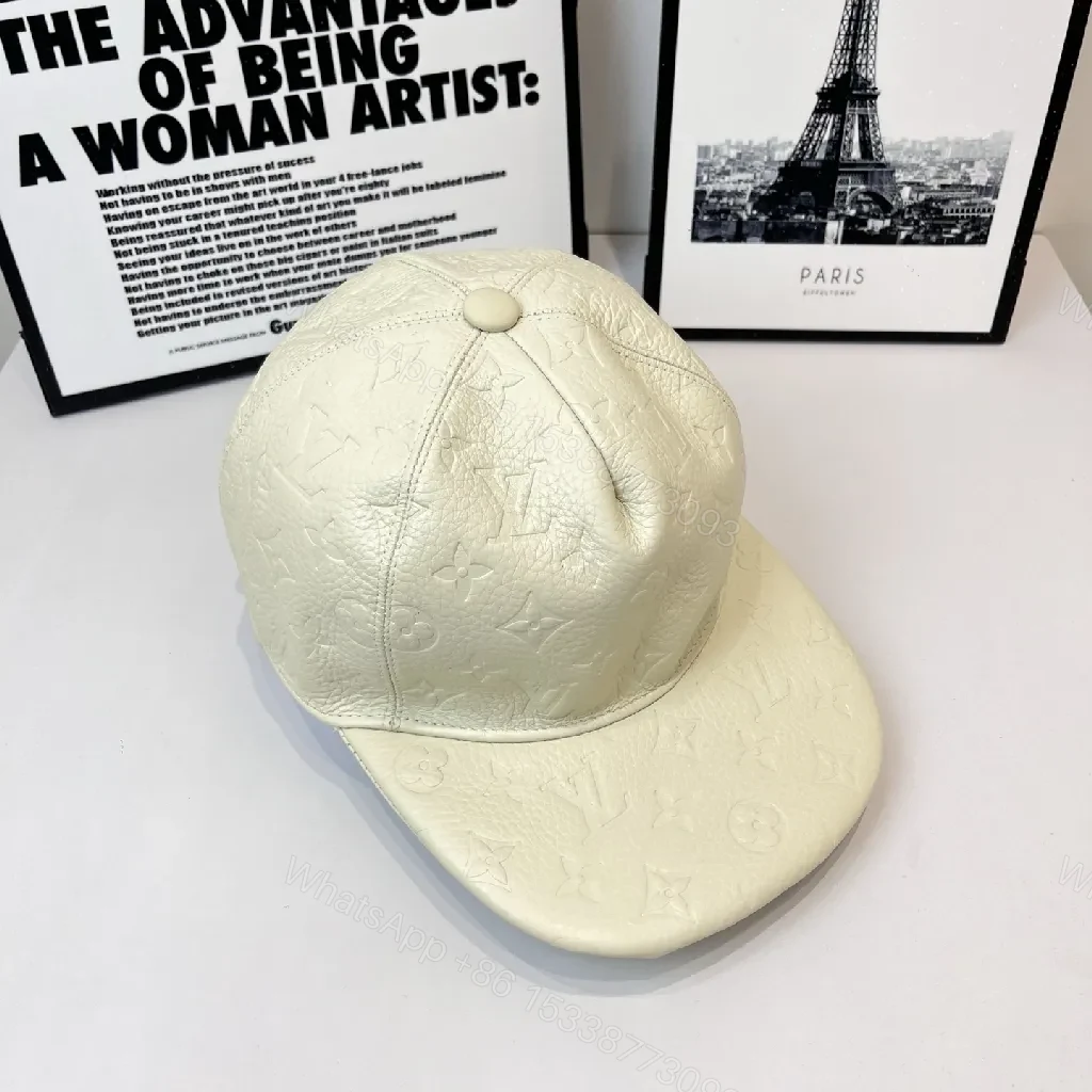 View 2 of White Embossed Cap with Subtle Monogram Texture (Casual Luxury)