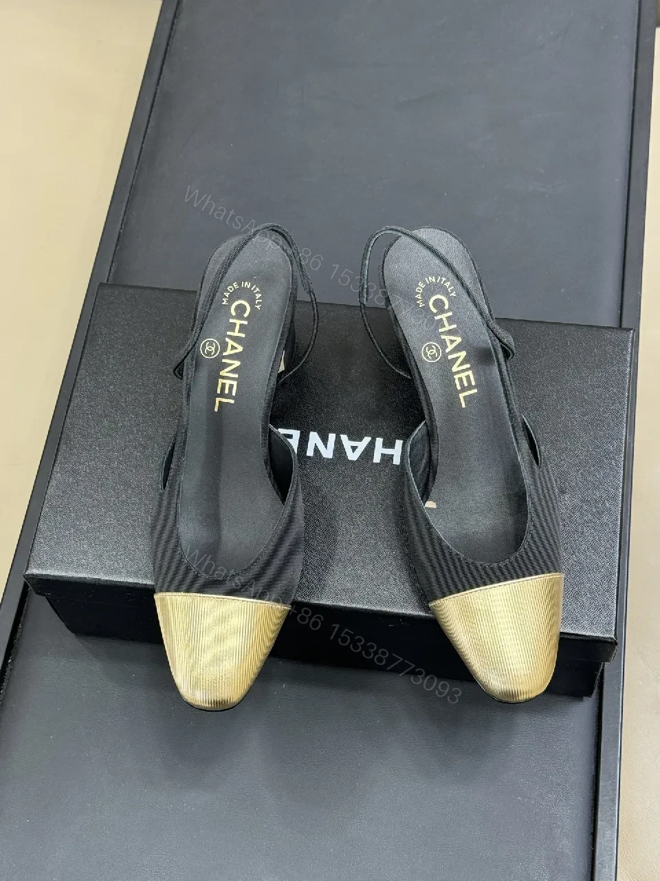 View 3 of Gold Cap-Toe Knit Slingback Slides: Luxe Comfort