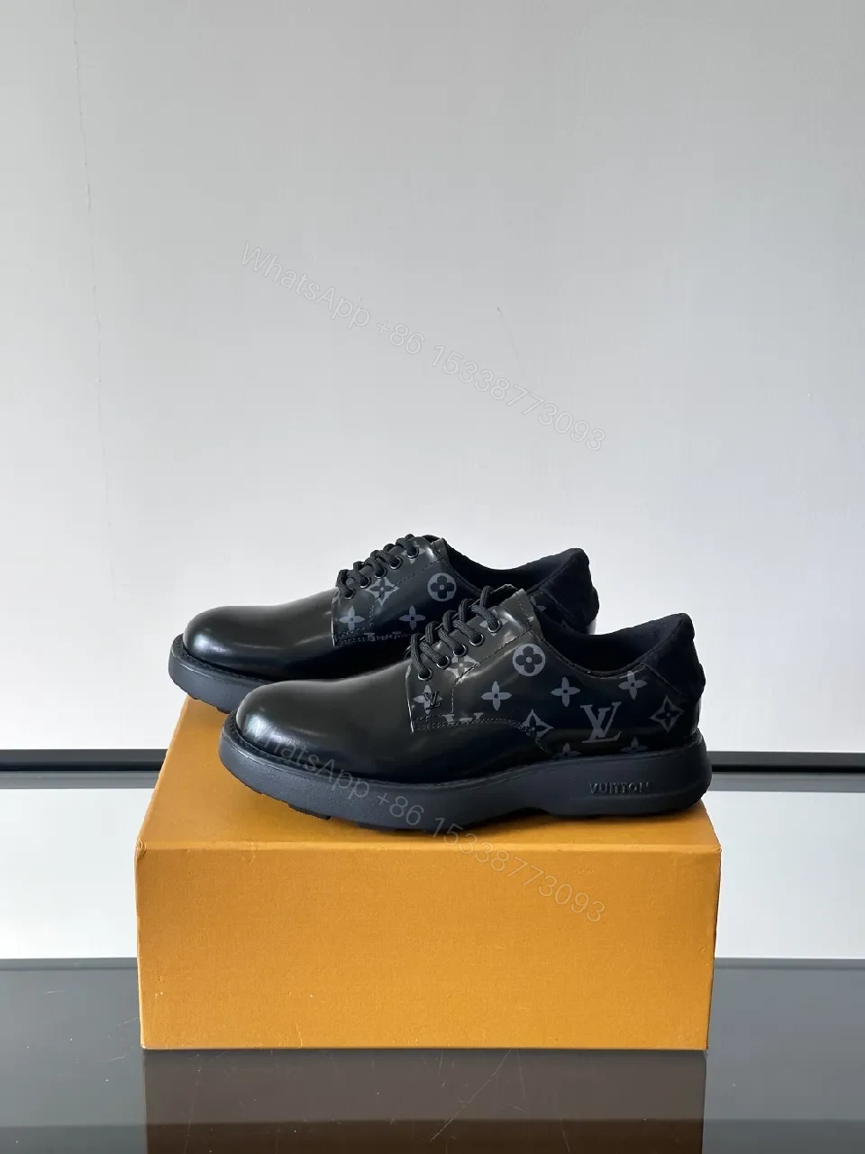 View 7 of Chic LV-Patterned Leather Derby Sneakers: All-Day Comfort