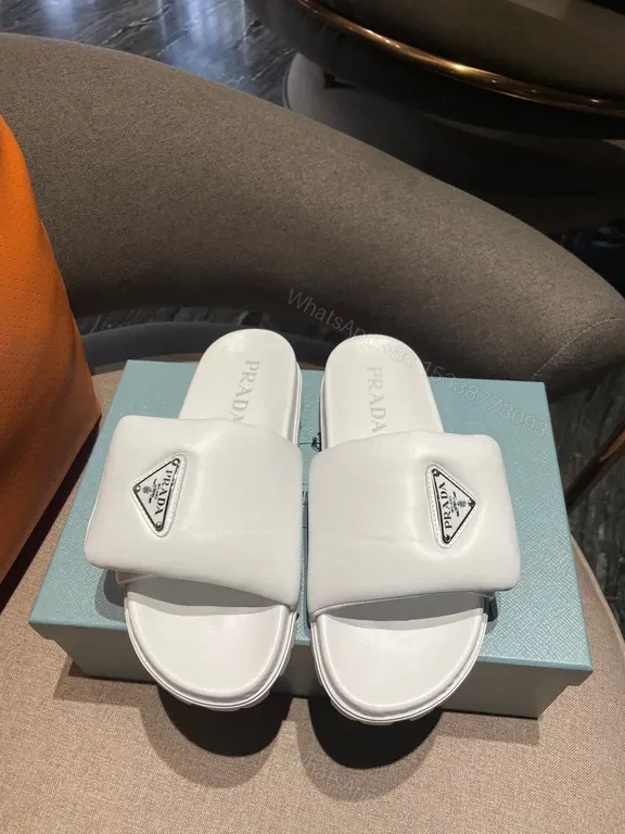 View 7 of Prada White Leather Slide: Minimal Luxury Comfort
