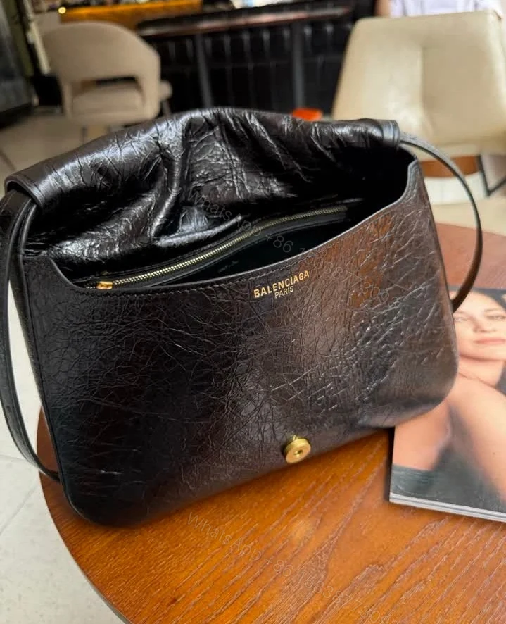 View 10 of Balenciaga Replica Clicca Medium Black Leather Shoulder Bag
