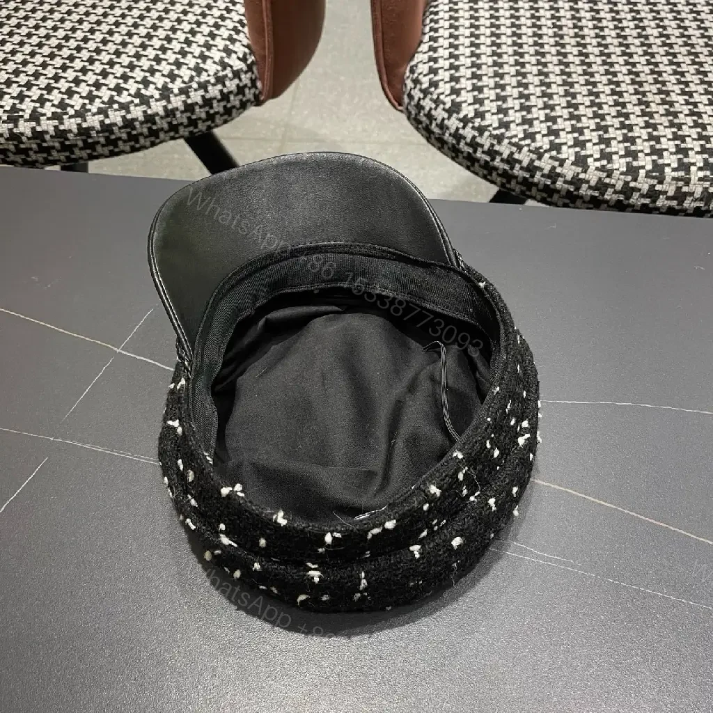 View 3 of Textured Tweed Cap with Leather Peak: Luxe Modern Cap