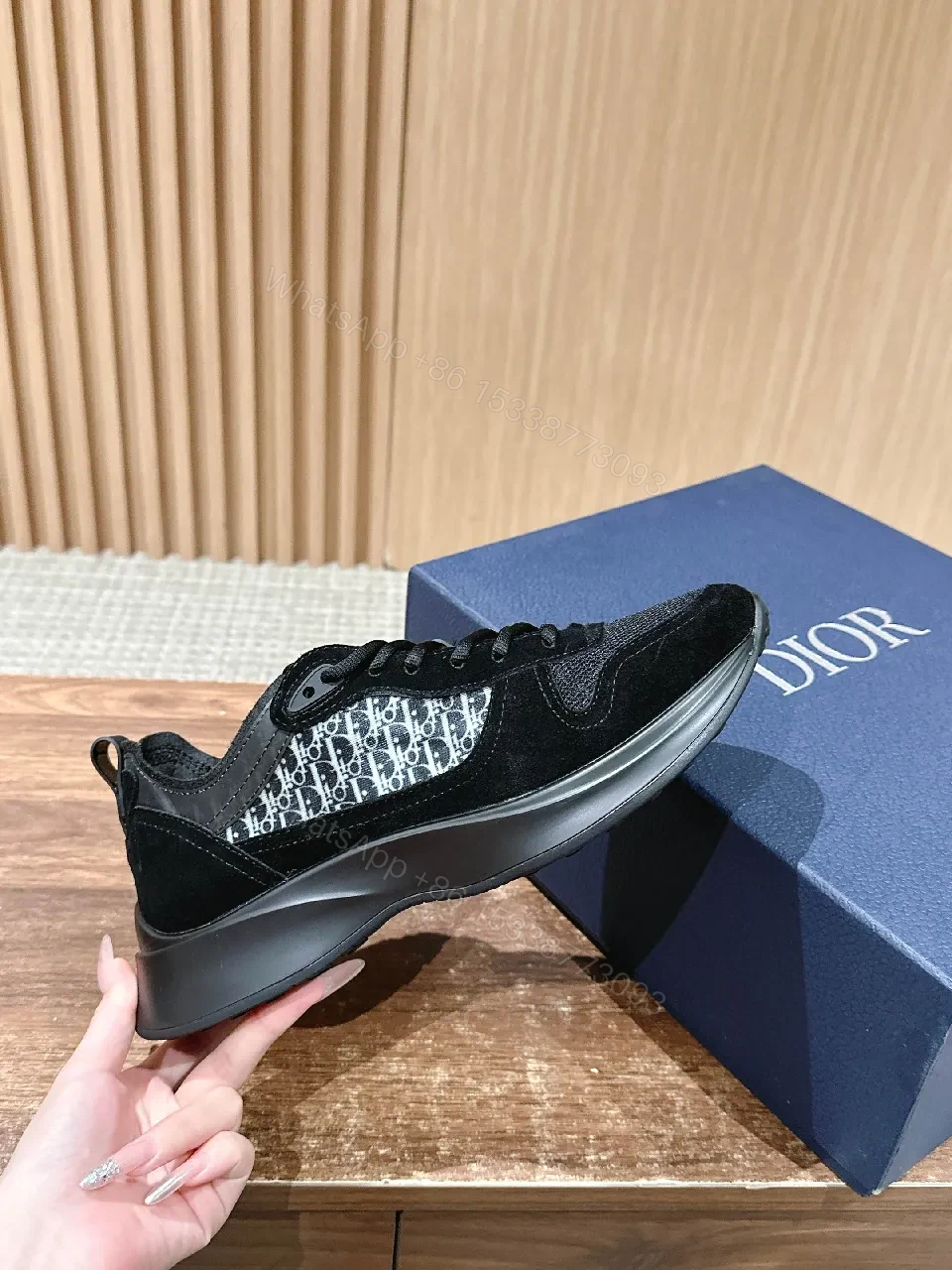 View 5 of Monochrome suede & mesh high-top sneakers with designer detailing