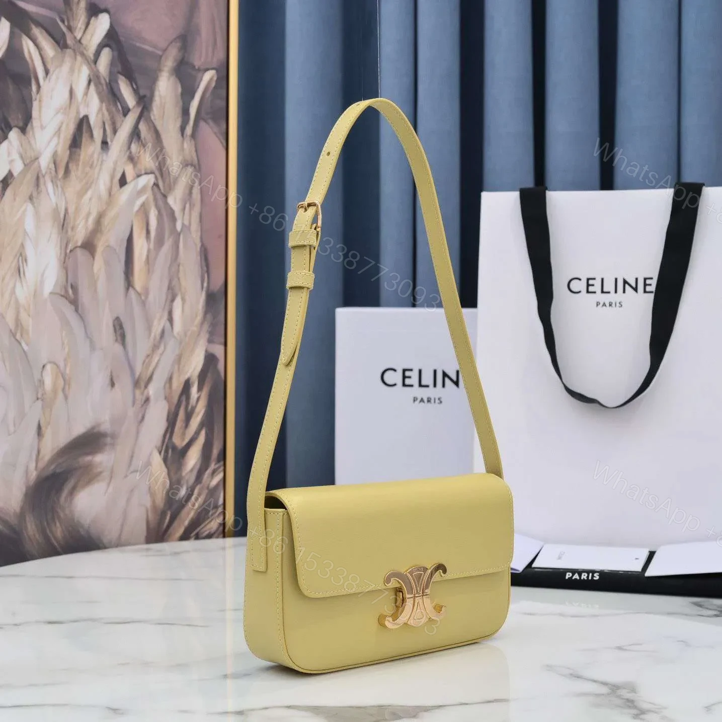 View 2 of Celine Triomphe Handbag Bright Yellow Super Smooth Leather 20x12cm