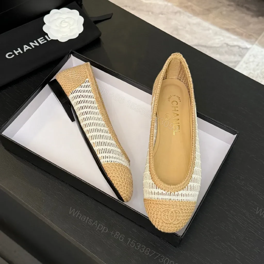 View 9 of Champagne-Beige Woven Espadrille Flats: Couture-Inspired Comfort