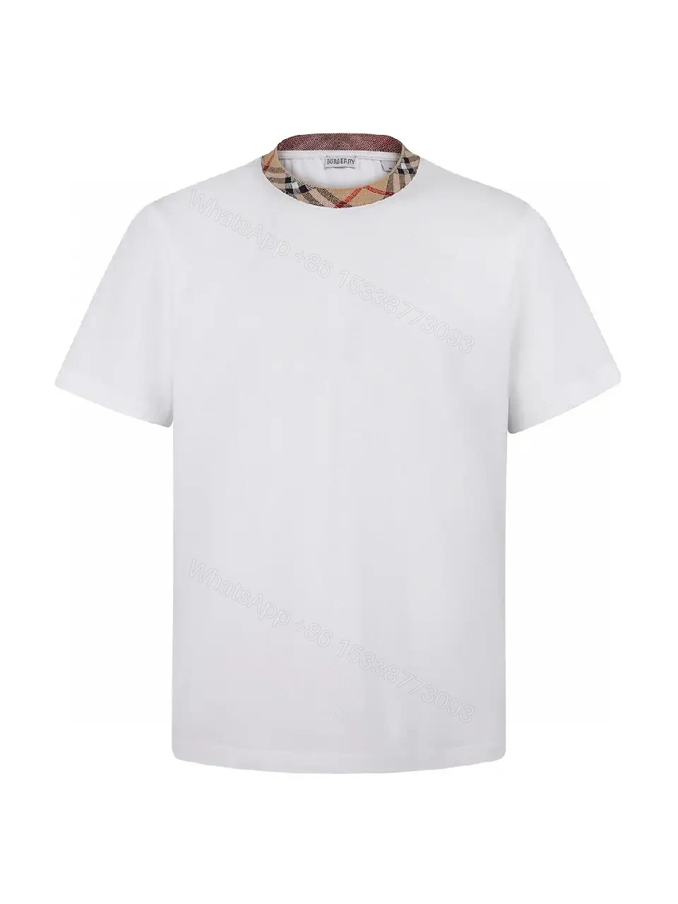 View 10 of Minimalist White Tee with Subtle Burberry Collar Detail