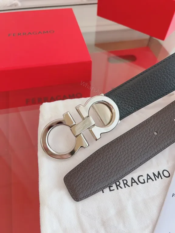 View 5 of Lux Leather Belt with Ferragamo Hardware - Classic Black