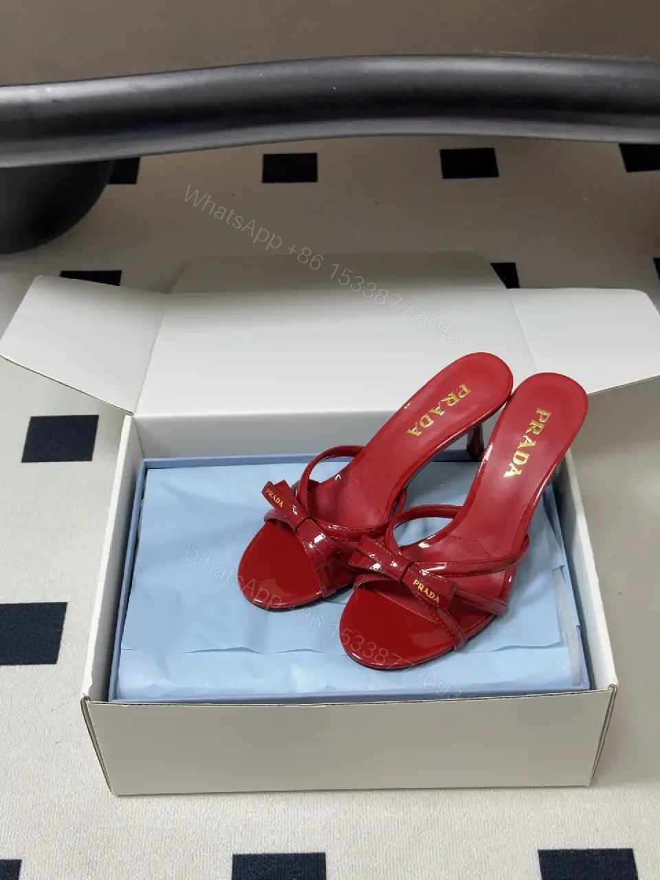 View 7 of Red Patent Leather Heeled Sandals Prada Style