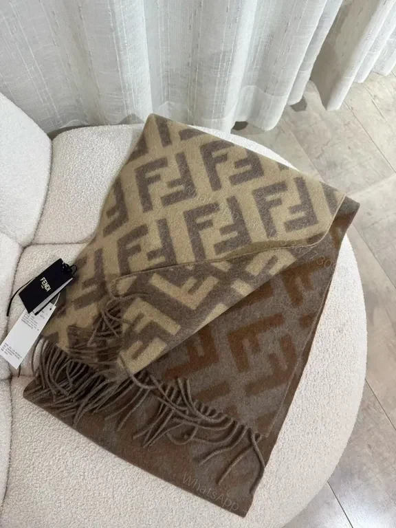 View 6 of Fendi Monogram Scarf: Lux Knit, Fringed Heritage Wrap