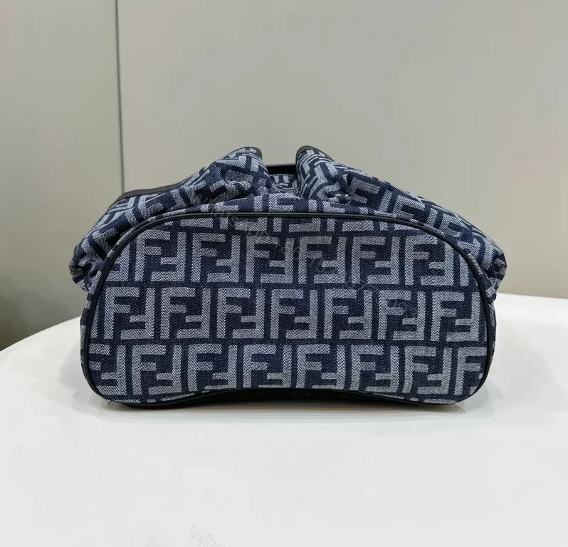 View 3 of Structured Luxury Backpack: Fendi Roma Iconography, Navy/Steel Gray