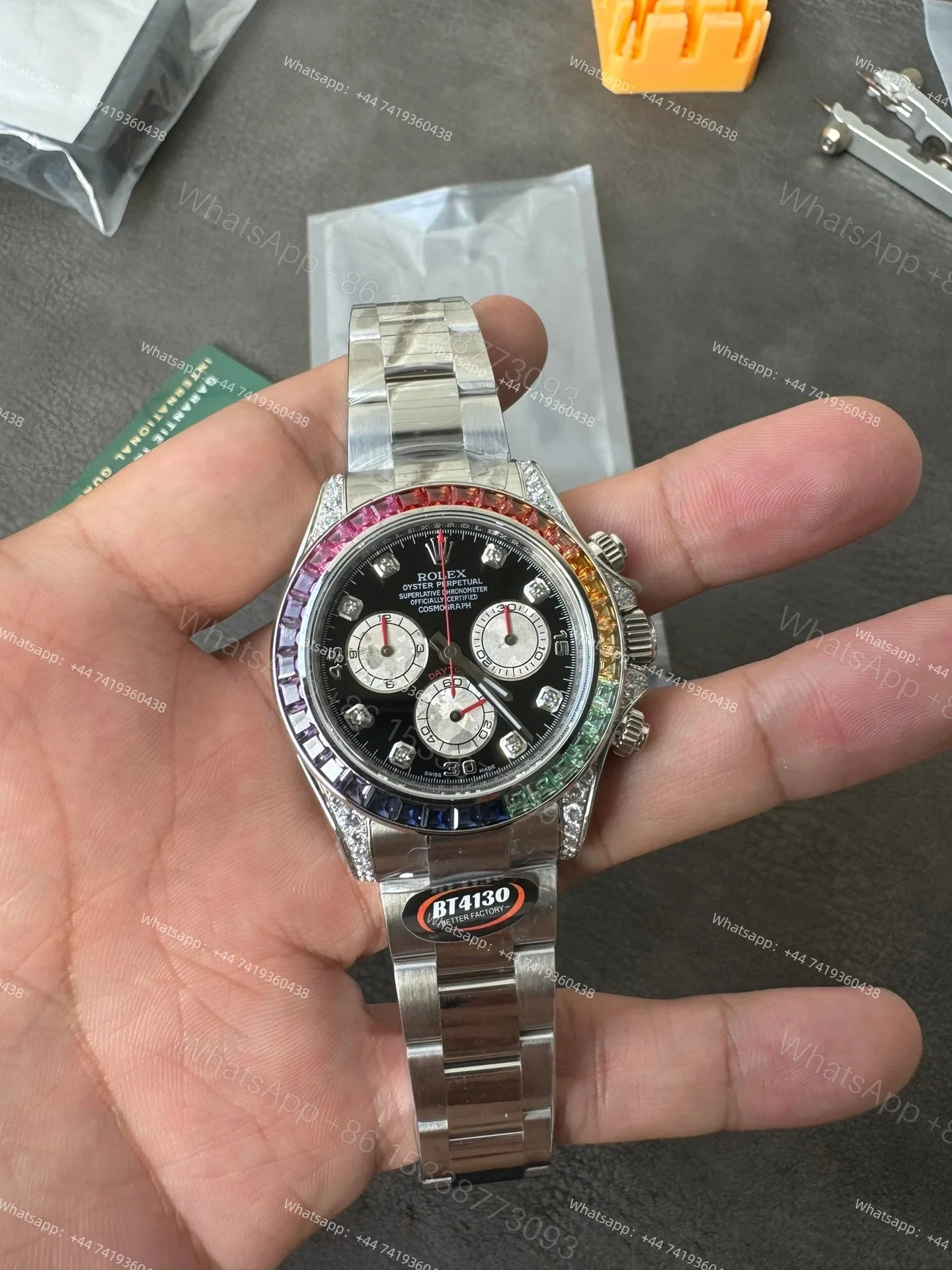 Rolex Daytona 116599RBOW Rainbow Bezel 1:1 Replica – Black Diamond Dial Super Clone 4130 — view 1