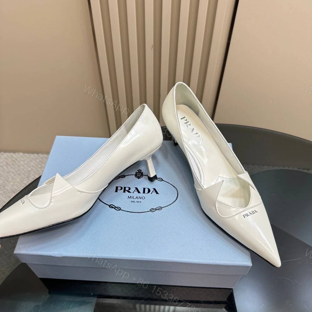 View 3 of 高仿Prada*1I976M尖頭走秀款高踭鞋5.5CM白色免檢版