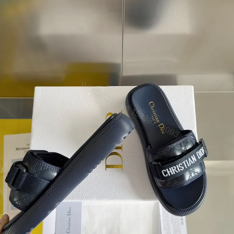 View 7 of Navy Quilted Brand-Accent Sandals | Luxe Streetwear Slides