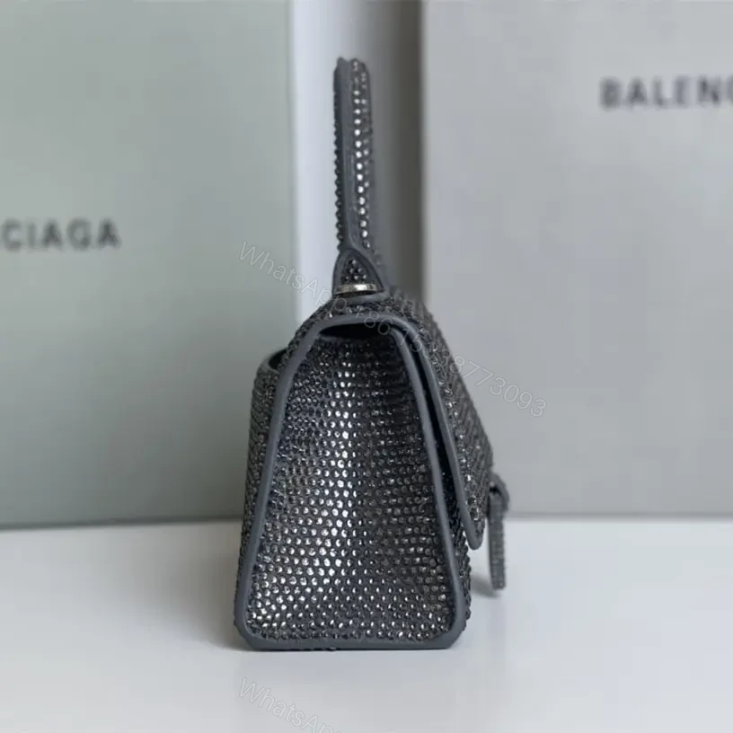 View 5 of 高仿Balenciaga*Hourglass系列沙漏包滿鑽灰色XS