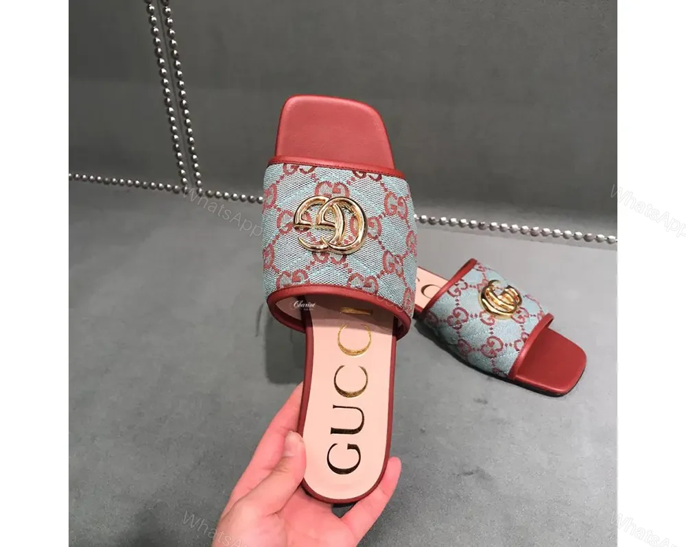 View 4 of Gucci GG Matelassé canvas flat sandals