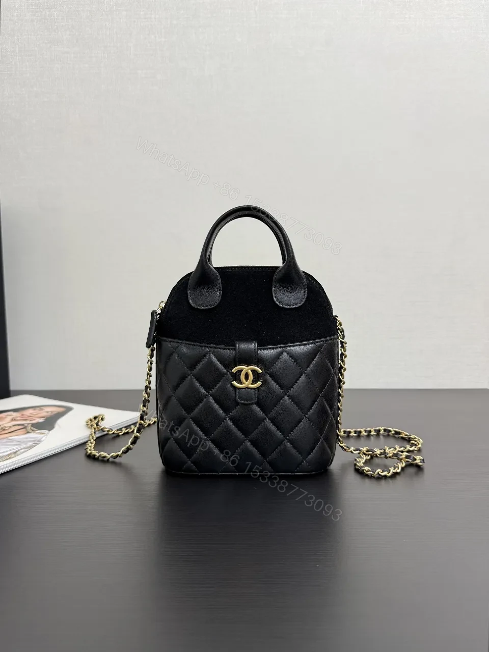 View 6 of Quilted Faux-Leather Mini Handbag with Gold Hardware