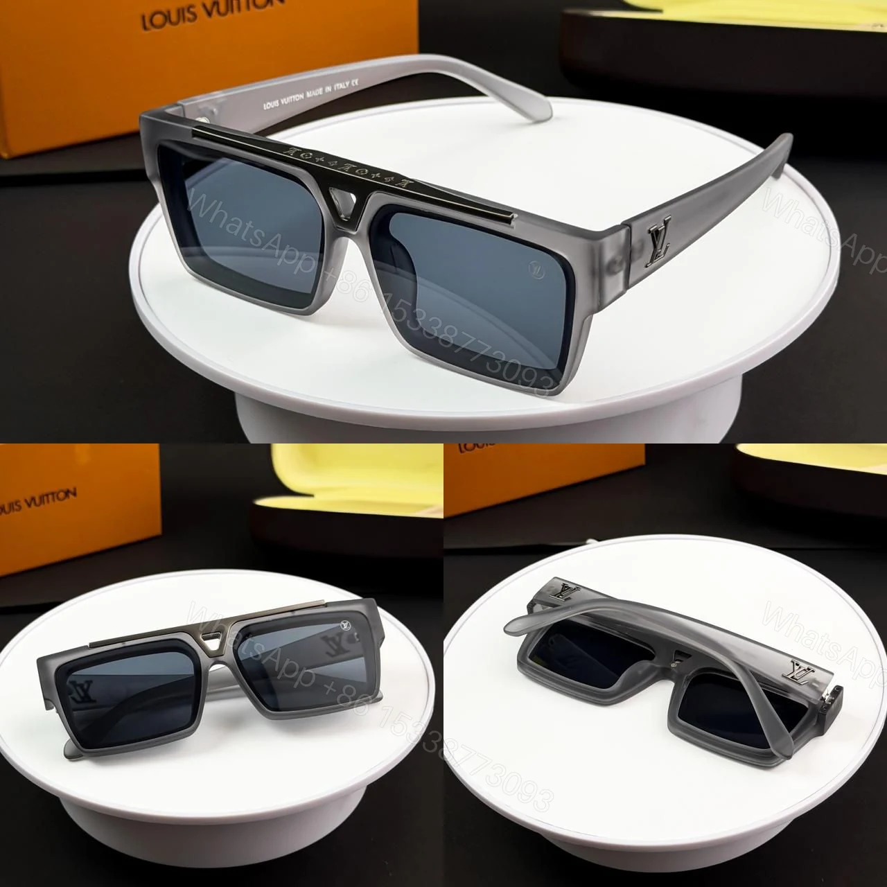 View 3 of Louis Vuitton Square Unisex Sunglasses Black-Grey