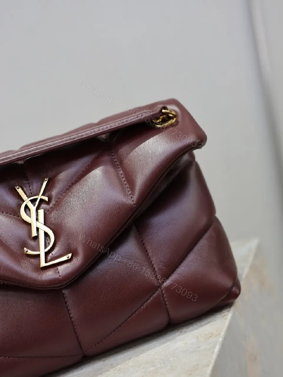 View 8 of Quilted Burgundy Crossbody: Gold-Hardware, Sleek Style