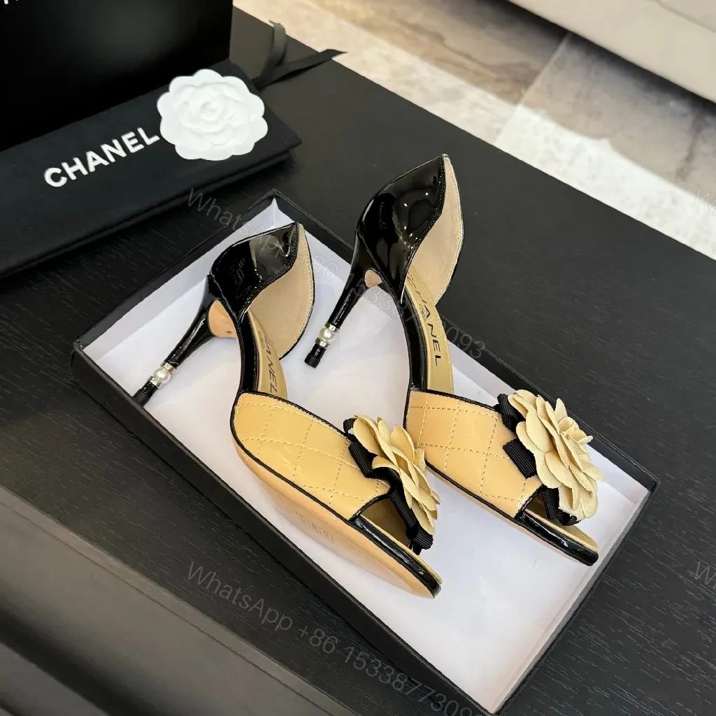 View 7 of Beige Leather Flower Slingbacks: Luxe, Comfortable, Elegant