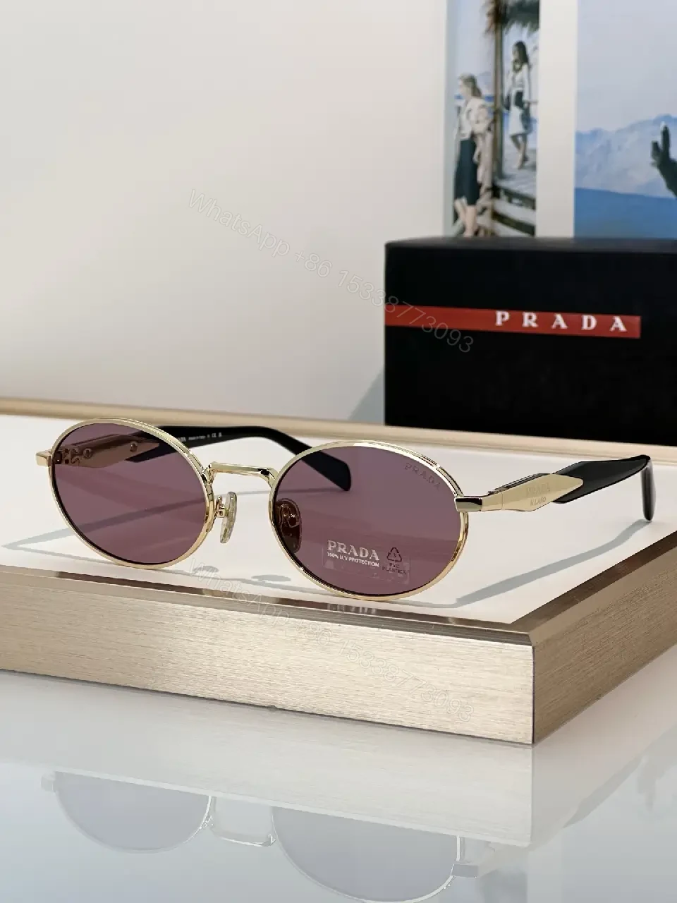 View 8 of Dark Green Lens Slim Rim Sunglasses with Gold Metal Frame