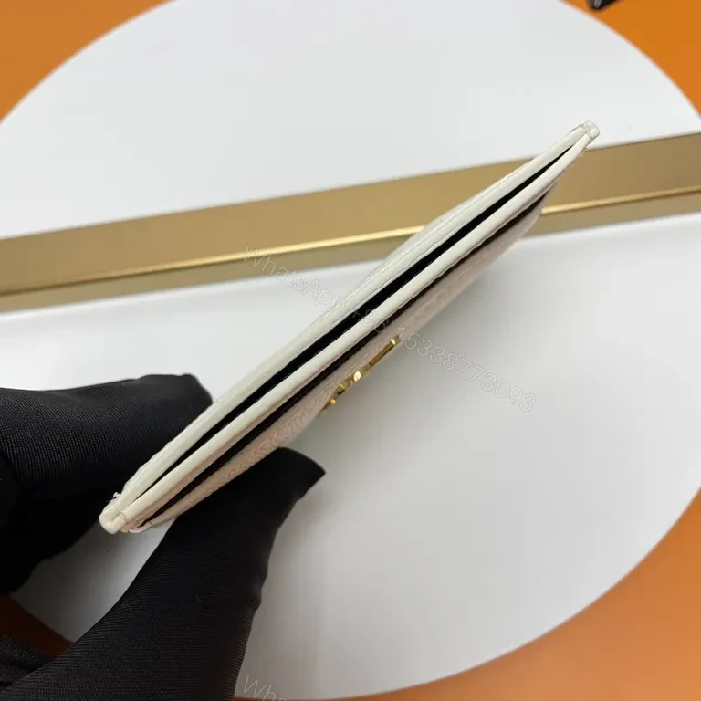 View 4 of Chic White Leather Cardholder with Gold YSL Emblem
