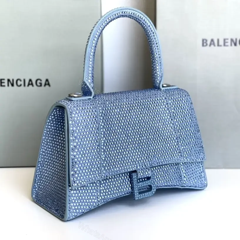 View 7 of 高仿Balenciaga*Hourglass系列沙漏包滿鑽藍色S