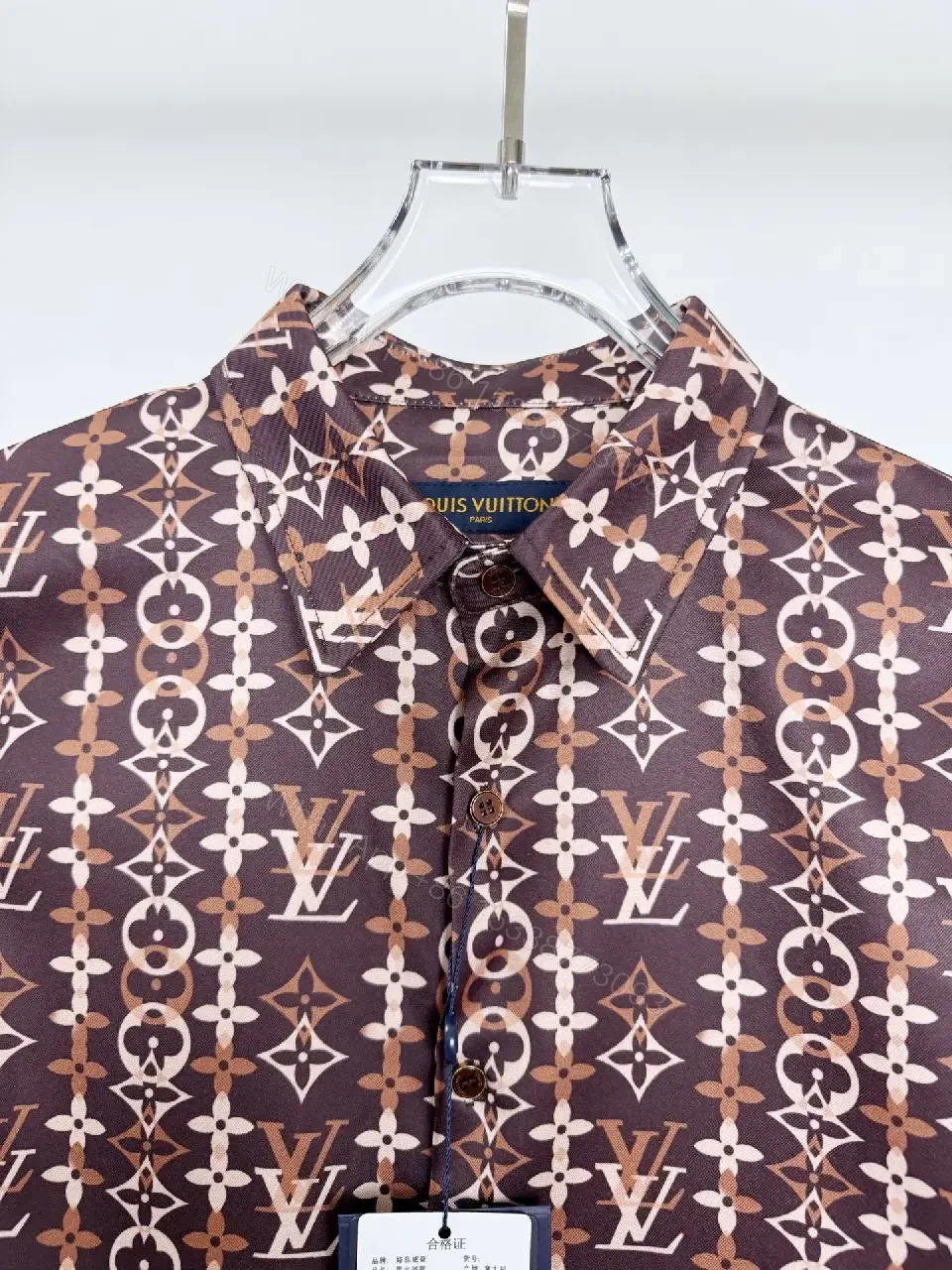 View 10 of Chocolate Brown + Premium Fabric + Button-Front Shirt + Bold Monogram Detail + Men’s Shirt