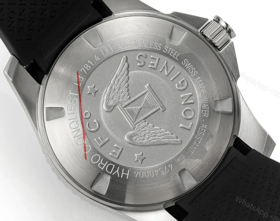 View 5 of Longines Conquest Black Dial Automatic Watch with Stainless Steel Case and Black Rubber Strap