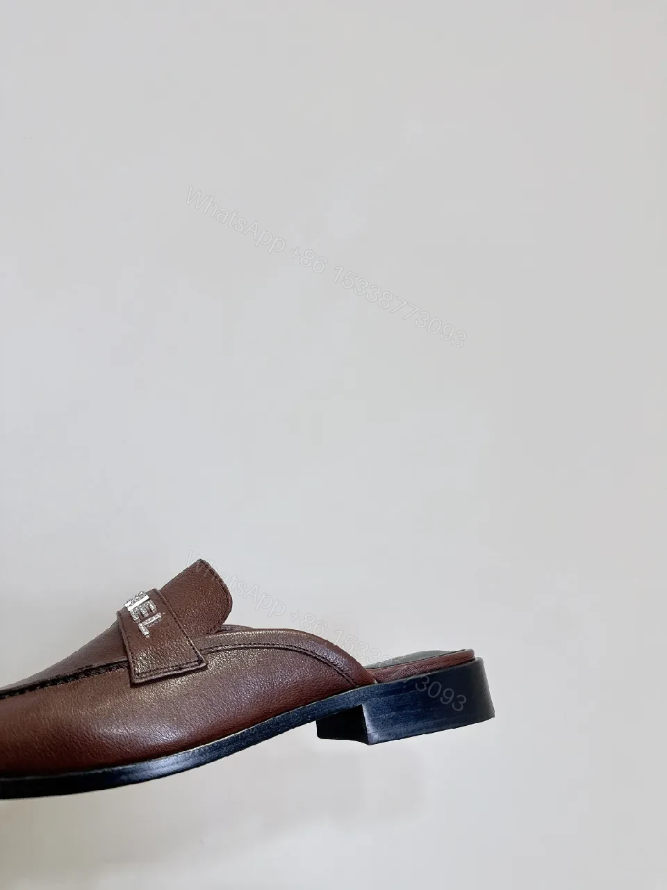 View 6 of Brown Leather Mules + CHANEL Strap + Minimalist Couture + Memory-Foam Comfort + Mules