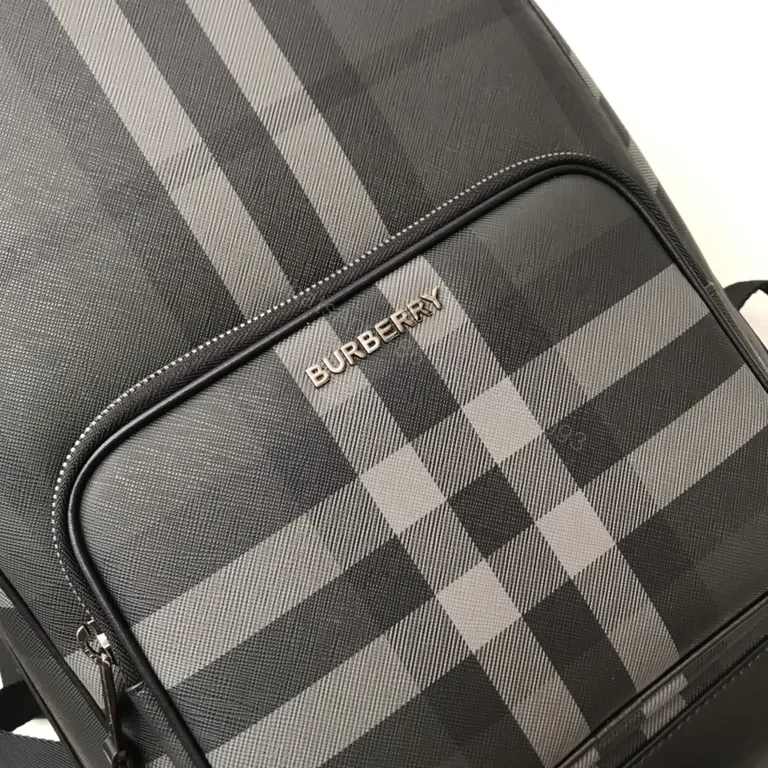 View 3 of Burberry-inspired City Backpack: Leather Trim, Coated Canvas, 15" Laptop Ready