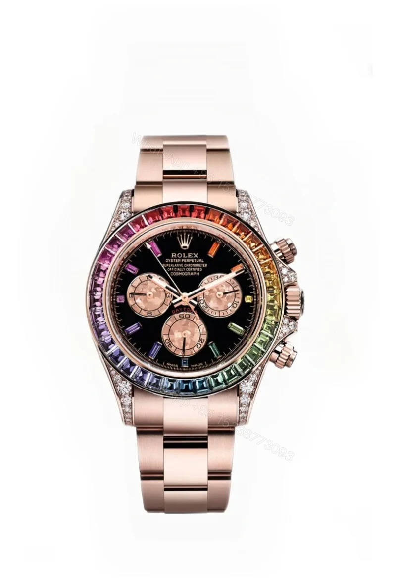 Rolex Super Clone Rainbow Daytona 1:1 Replica Watch – 18K Rose Gold — view 1