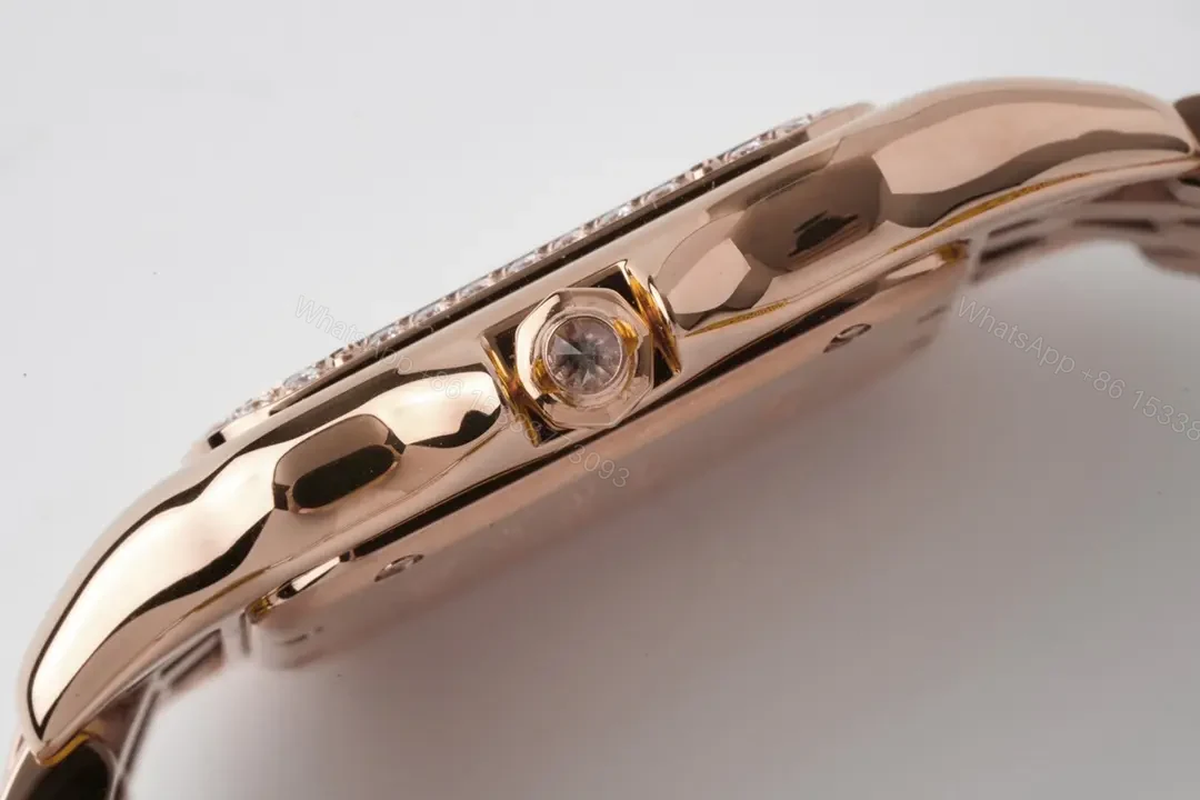 View 5 of V6 Factory Cartier Panthère de Cartier Rose Gold Watch with Diamond Bezel – 27x37mm, Silver Dial, Blue Hands, Sapphire Crystal