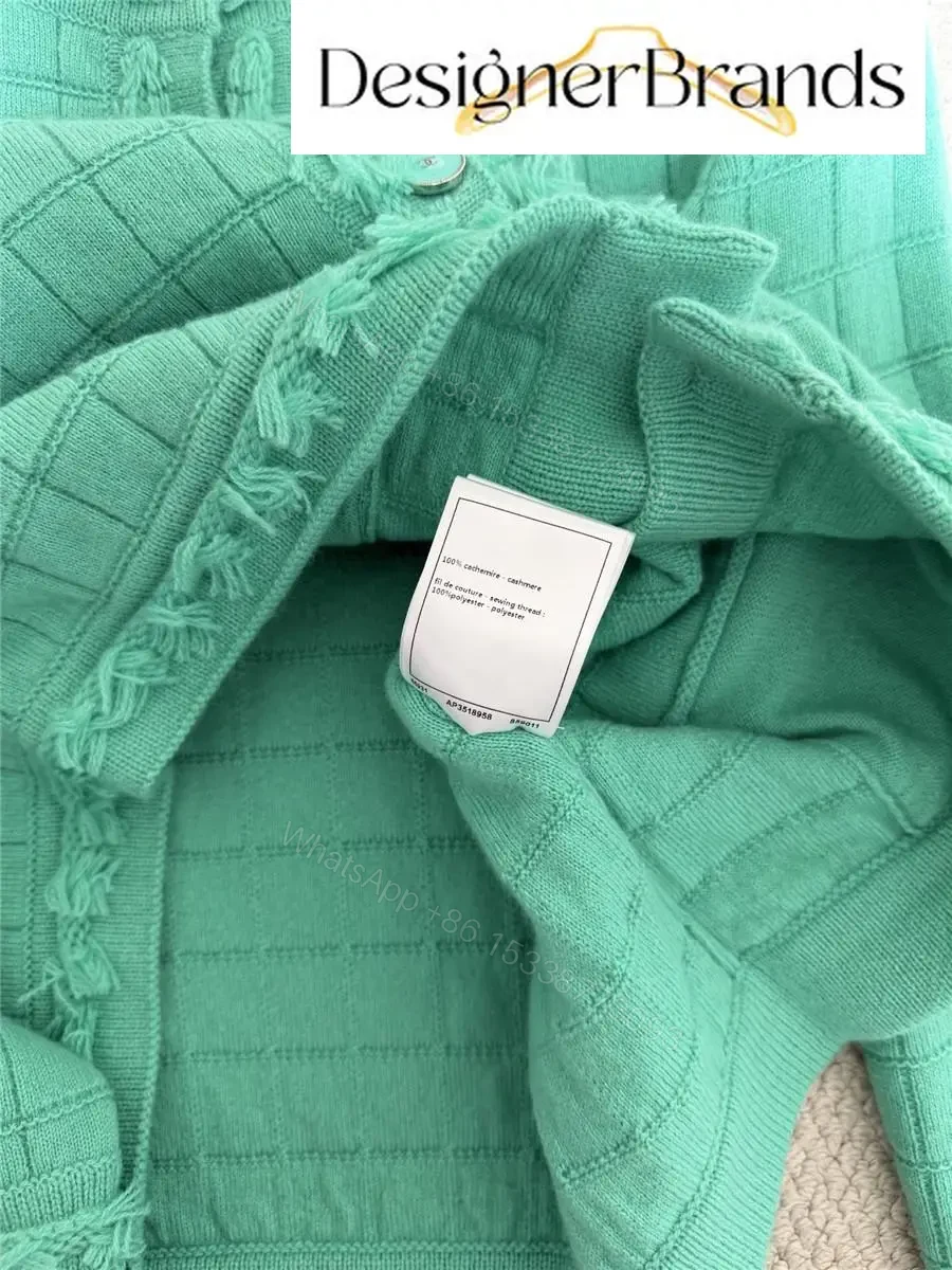 View 9 of Mint Grid-Texture Tweed Jacket: Modern Color Pop, Fringe Detail