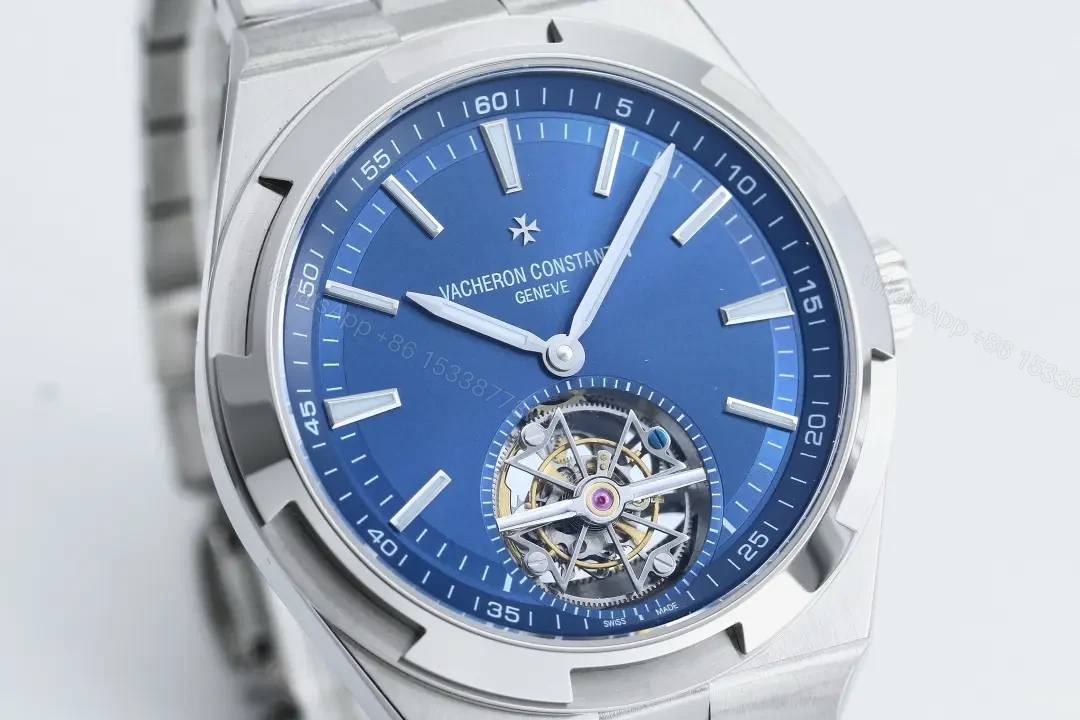 View 4 of MKS Factory Vacheron Constantin Overseas Tourbillon Stainless Steel Watch with Blue Dial and Interchangeable Blue Rubber Strap