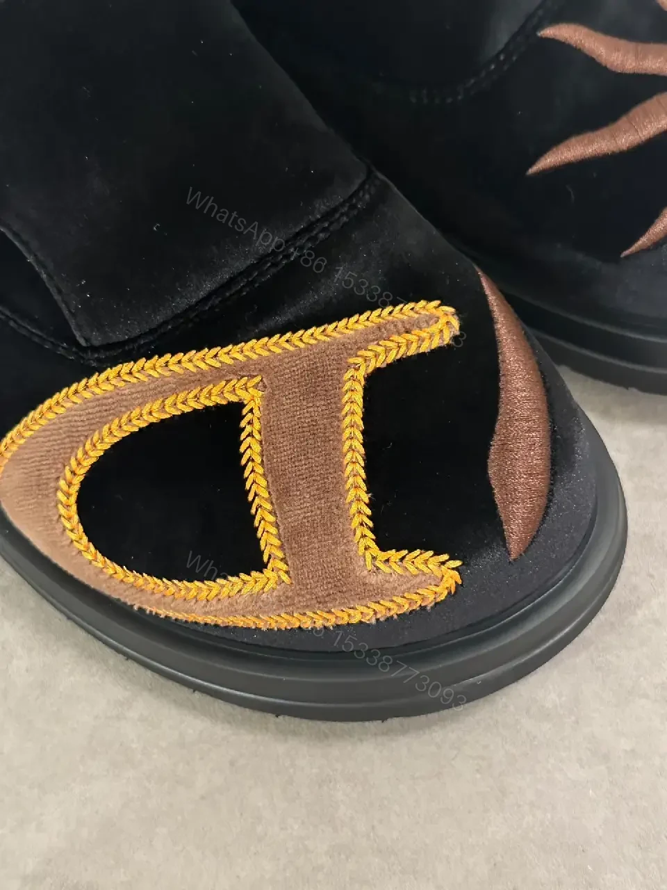 View 7 of Black Velvet Suede Modern Iconic D Logo Sandals