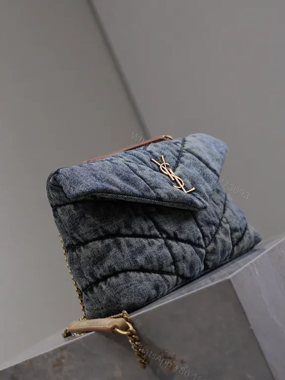 View 9 of Textured Denim Quilted Bag with YSL Hardware - Compact chic