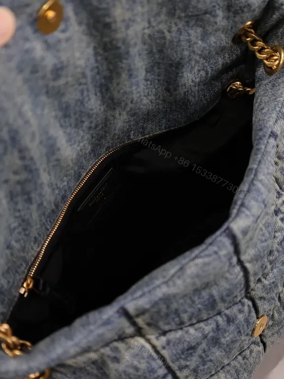 View 3 of Chic Denim Quilted Tote with Gold YSL Accent