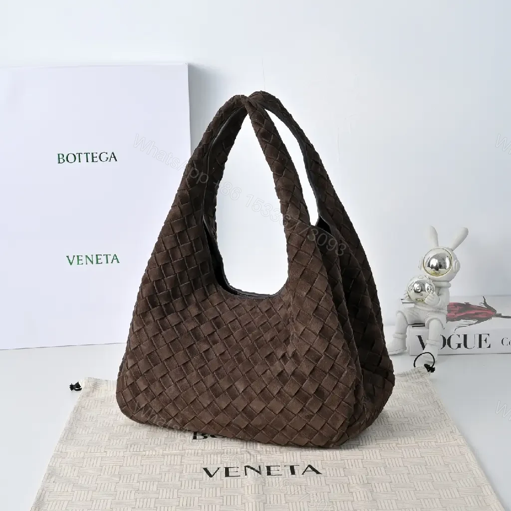 View 5 of brown woven leather hobo bag with intrecciato texture for everyday luxury
