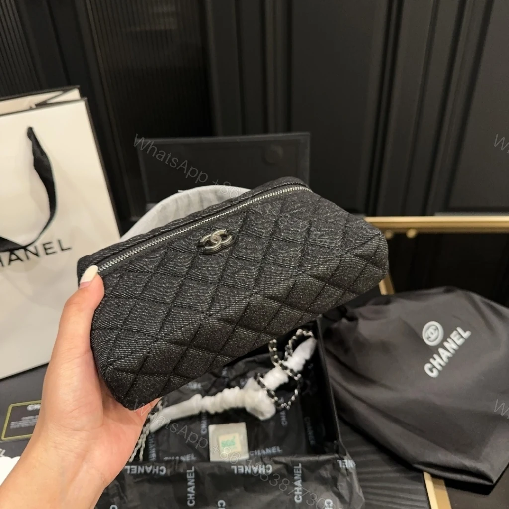 View 5 of Chanel Classic Vanity With Chain Silver Tone Denim Black 19cm