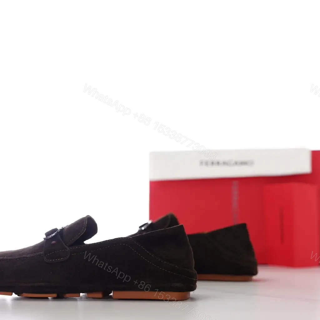 View 3 of Lux Suede Driving Mule with Hardware Detail