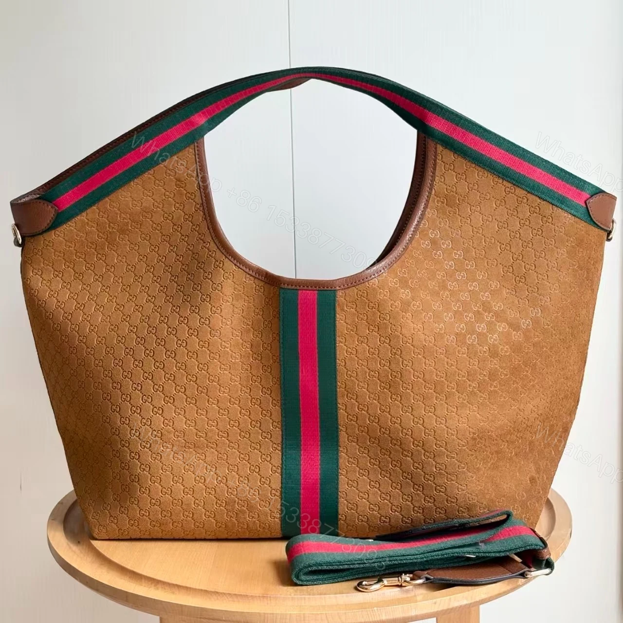 View 4 of Gucci Giglio Large Tote Bag Gg Suede Brown 60Cm