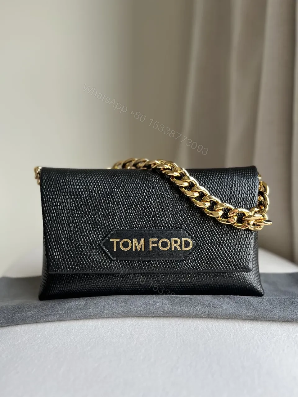 View 5 of Chic Black Leather Wallet with Gold Chain: Luxury, Compact