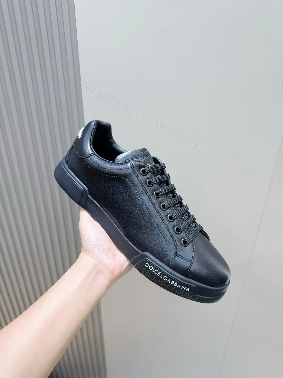 View 5 of Lux Black Leather Low-Top Sneakers: Subtle Brandless Luxe