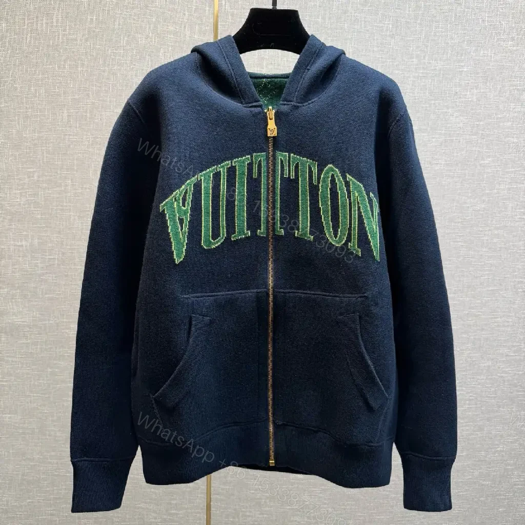 Navy Zip Hoodie with Verdant Embroidery - Street-Chic Zip Front Hoodie — view 1